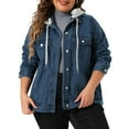 thumbnail image 1 of DARING DIVA Women's Plus Size Layered Drawstring Detachable Hoodie Denim Jacket 1X Blue, 1 of 6