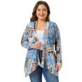 thumbnail image 1 of DARING DIVA Women's Plus Size Leopard Print Asymmetric Hem Cardigan 3X Blue, 1 of 6