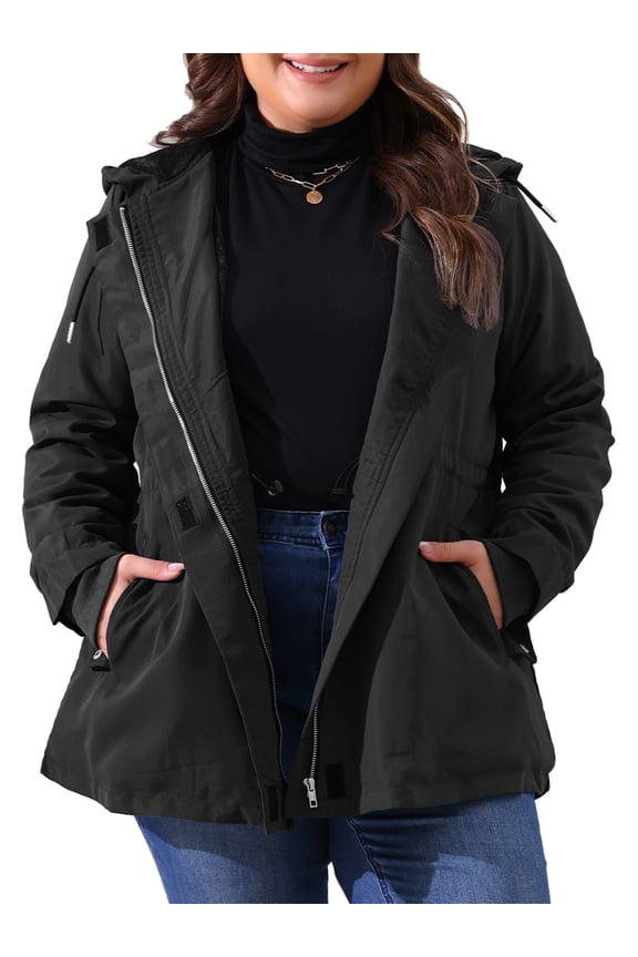 Women's Plus Size Lightweight Waterproof Hooded Windbreaker Coat 2X Black