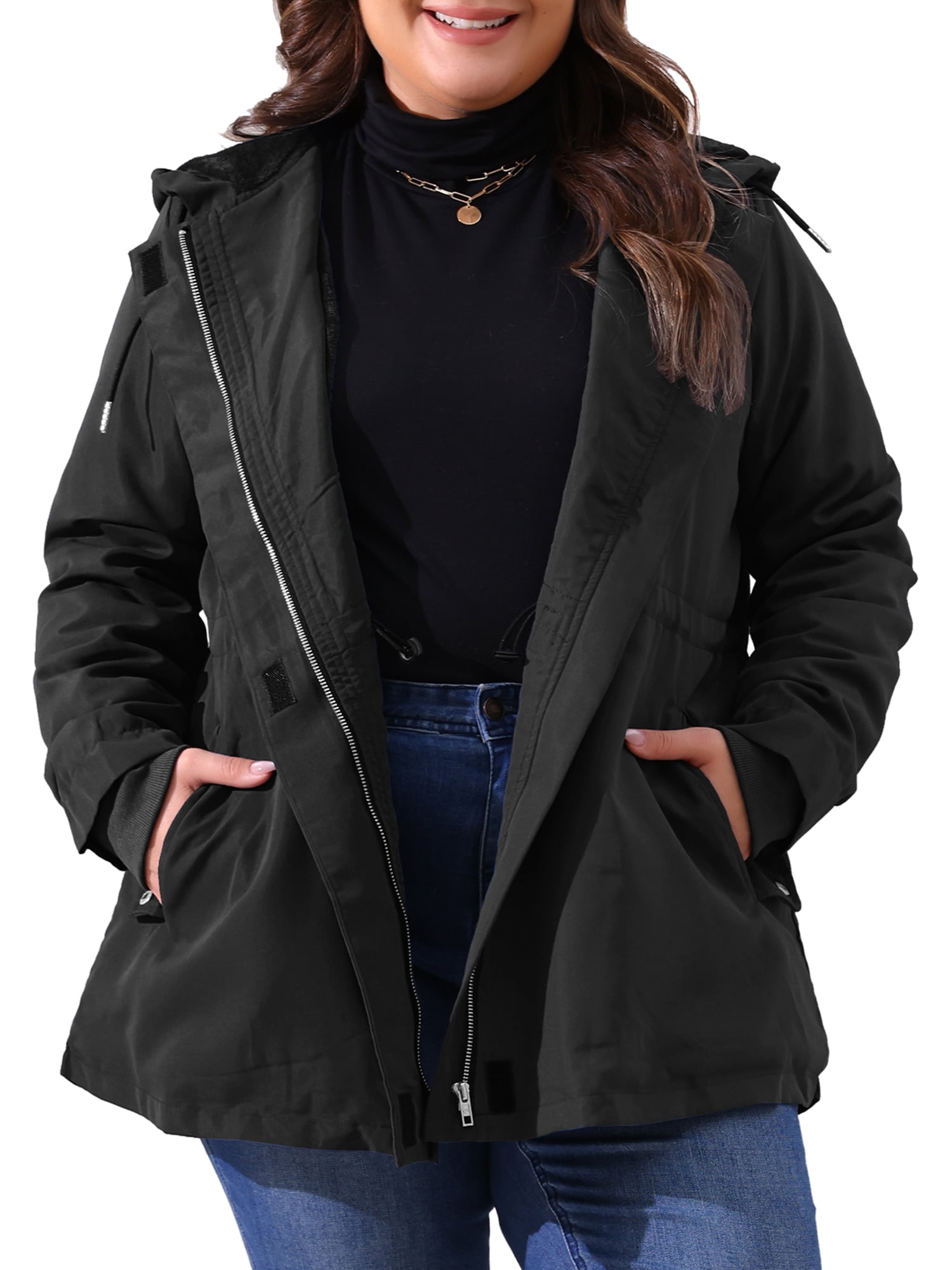 DARING DIVA Women's Plus Size Lightweight Waterproof Hooded Windbreaker Coat 4X Black