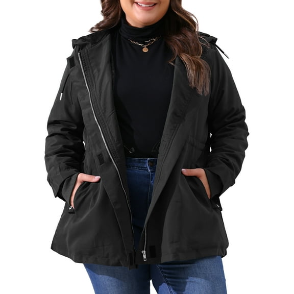 DARING DIVA Women's Plus Size Lightweight Waterproof Hooded Windbreaker Coat 4X Black