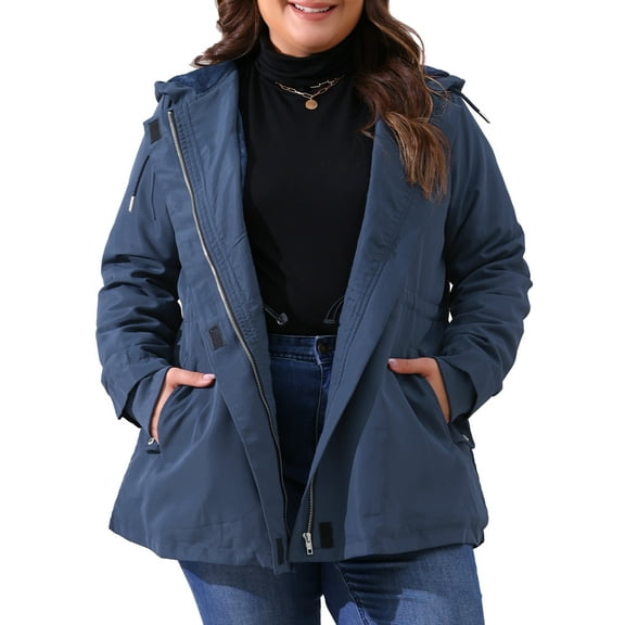 DARING DIVA Women's Plus Size Lightweight Waterproof Hooded Windbreaker Coat 4X Navy Blue