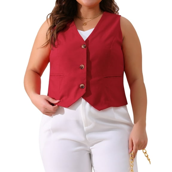 DARING DIVA Women's Plus Size Lined Button Down Vest 4X Red