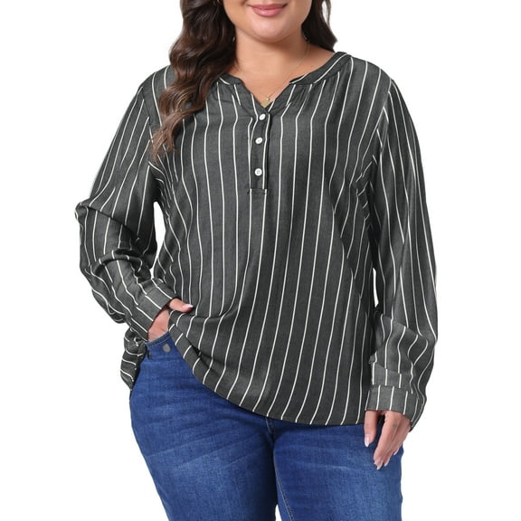 DARING DIVA Women's Plus Size Long Sleeve Button Down Blouse 1X Black
