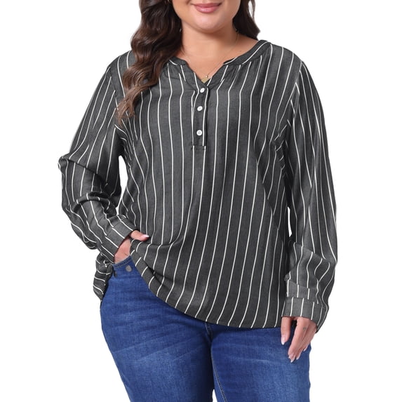 DARING DIVA Women's Plus Size Long Sleeve Button Down Blouse 4X Black