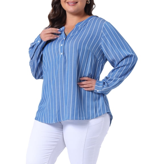 DARING DIVA Women's Plus Size Long Sleeve Button Down Blouse 4X Blue