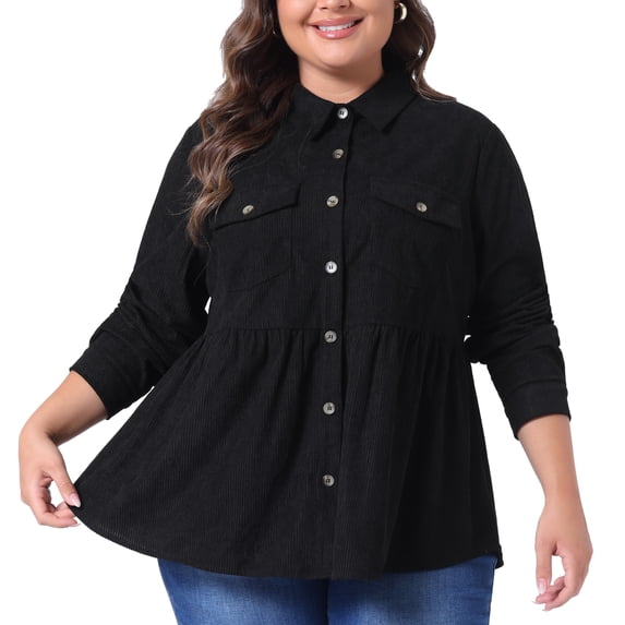 DARING DIVA Women's Plus Size Long Sleeve Button Down Blouses 3X Black