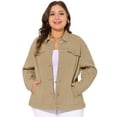 thumbnail image 1 of DARING DIVA Women's Plus Size Long Sleeve Button Front Washed Denim Jacket 1X Khaki, 1 of 6