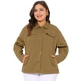 thumbnail image 1 of DARING DIVA Women's Plus Size Long Sleeve Button Front Washed Denim Jacket 4X Light Brown, 1 of 6