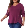 thumbnail image 1 of DARING DIVA Women's Plus Size Long Sleeve Button Side Swing Blouses 1X Fuchsia, 1 of 6