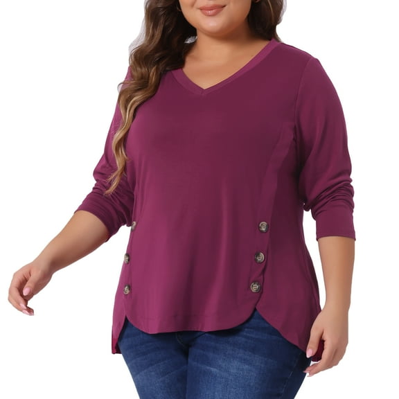 DARING DIVA Women's Plus Size Long Sleeve Button Side Swing Blouses 1X Fuchsia