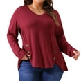 thumbnail image 1 of DARING DIVA Women's Plus Size Long Sleeve Button Side Swing Blouses 2X Burgundy, 1 of 6