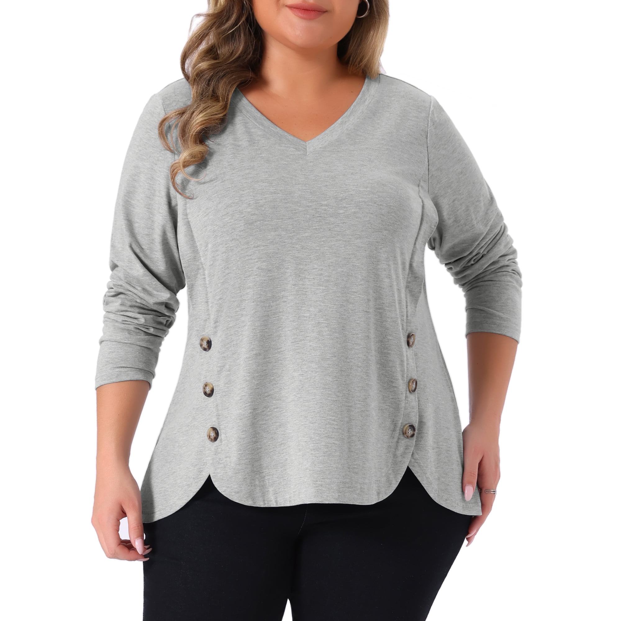 DARING DIVA Women's Plus Size Long Sleeve Button Side Swing Blouses 4X Gray