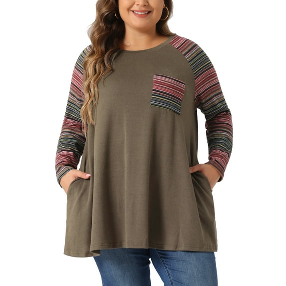 DARING DIVA Women's Plus Size Long Sleeve Color Block Knit Tunic 2X Coffee
