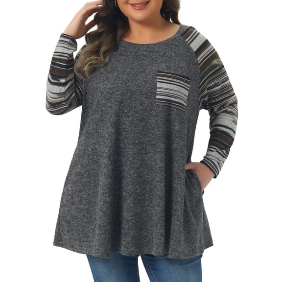 DARING DIVA Women's Plus Size Long Sleeve Color Block Knit Tunic 2X Gray
