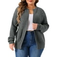 thumbnail image 1 of DARING DIVA Women's Plus Long Sleeve Crew Neck Knit Cardigans 1X Gray, 1 of 6