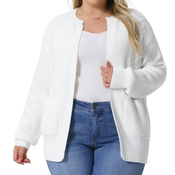 DARING DIVA Women's Plus Size Long Sleeve Crew Neck Knit Cardigans 4X White