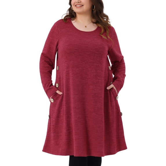 DARING DIVA Women's Plus Size Long Sleeve Fall Fashion Tunic Dress 3X Burgundy