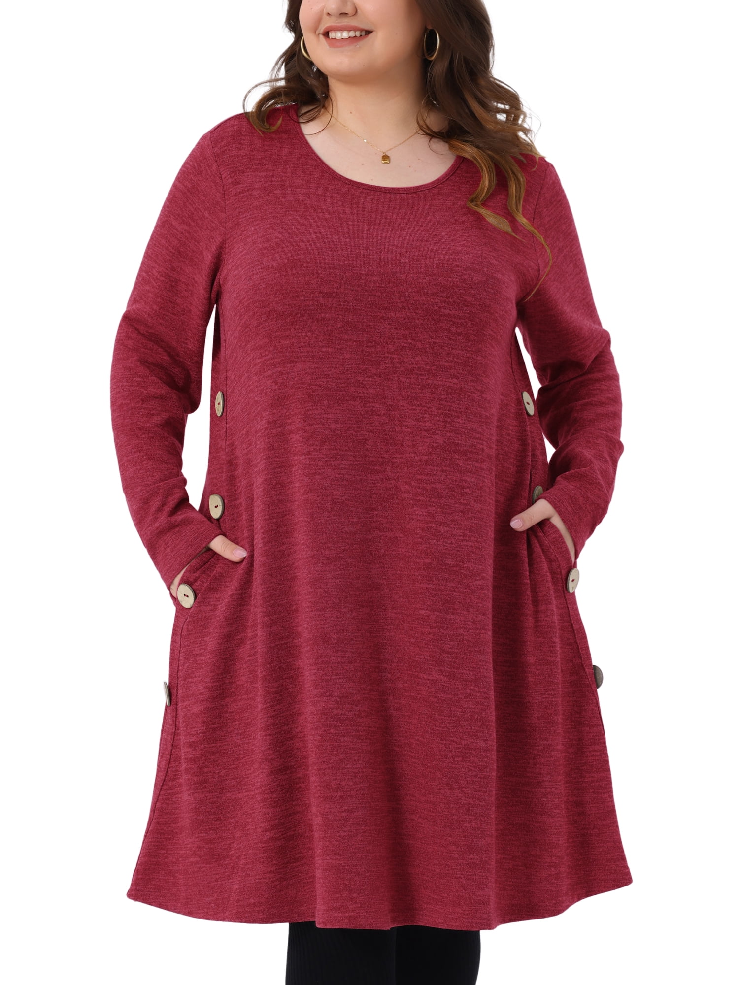 DARING DIVA Women's Plus Size Long Sleeve Fall Fashion Tunic Dress 4X Burgundy