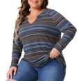 thumbnail image 1 of DARING DIVA Women' Plus Size Long Sleeve Notch V Neck Blouses 3X Blue, 1 of 6