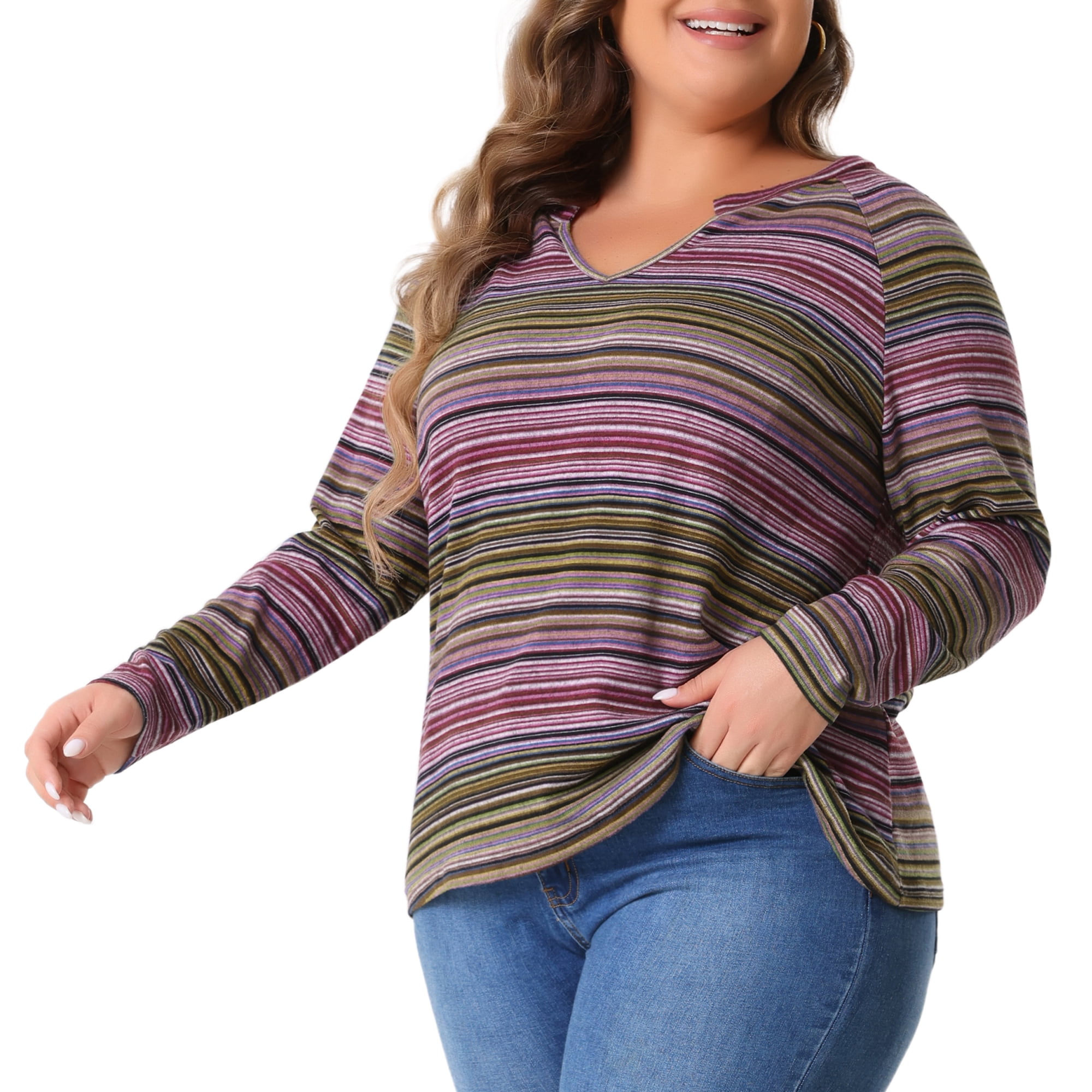 DARING DIVA Women' Plus Size Long Sleeve Notch V Neck Blouses 4X Pink