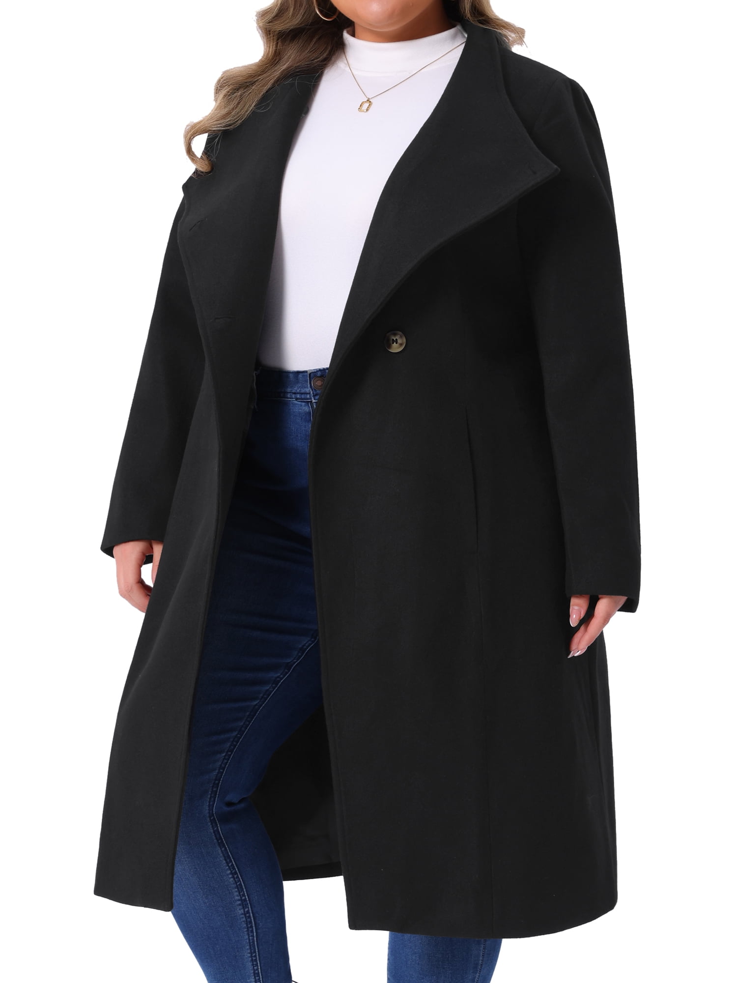 DARING DIVA Women's Plus Size Long Sleeve Stand Collar Trench Coat
