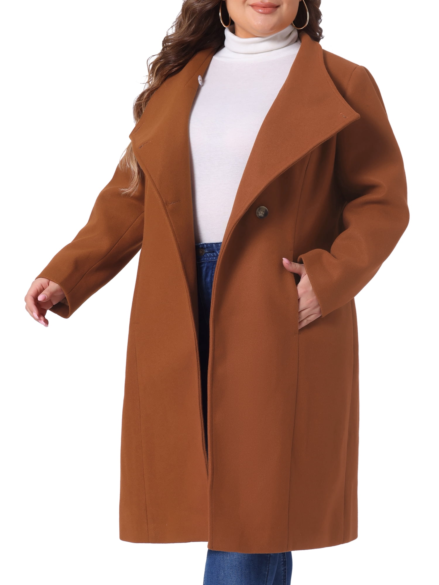 DARING DIVA Women's Plus Size Long Sleeve Stand Collar Trench Coat 4X Brick Red