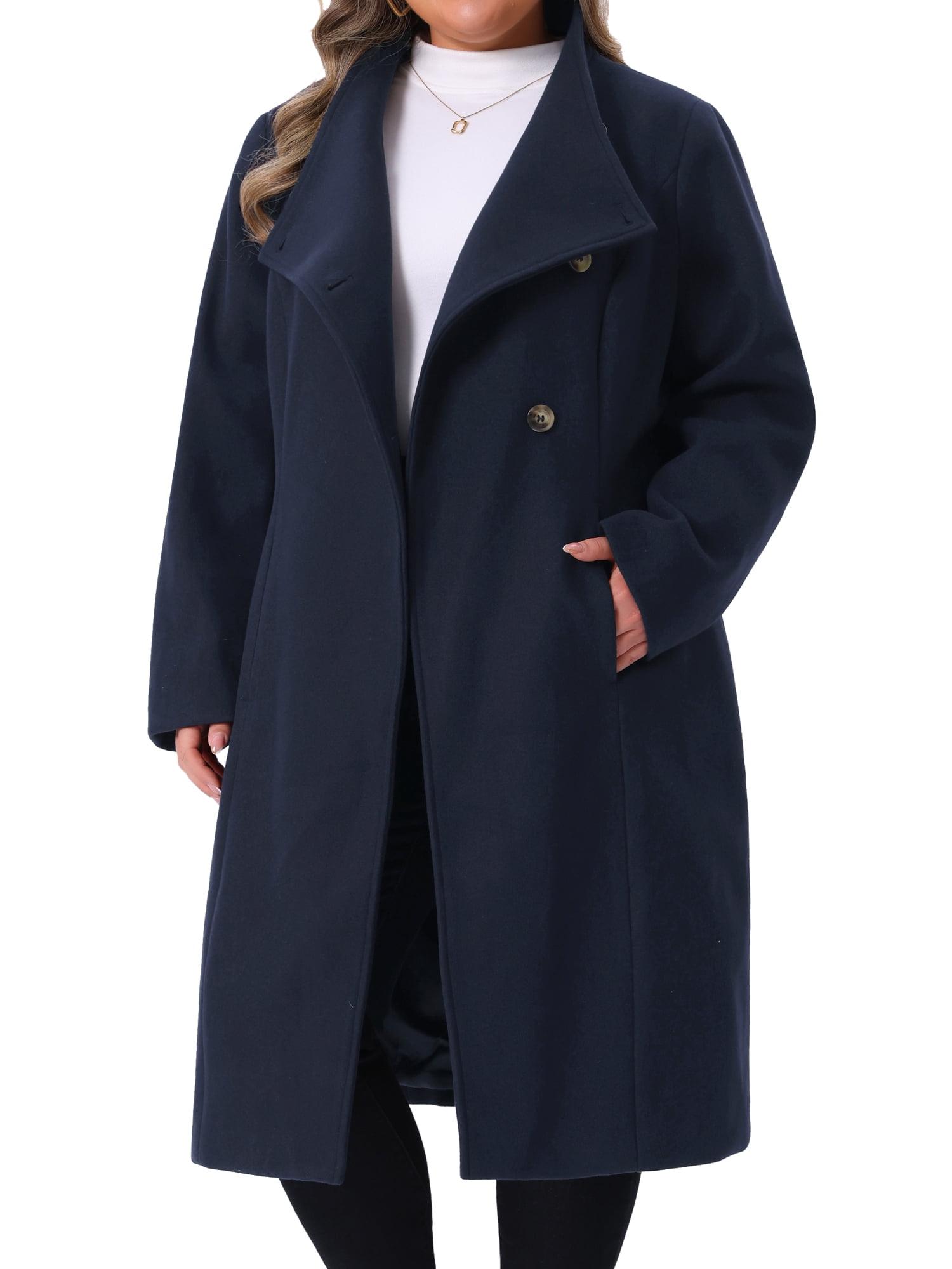 【PELLICULE】stand collar trench coat DARING DIVA Women's Plus Size Long Sleeve Stand Collar Trench Coat