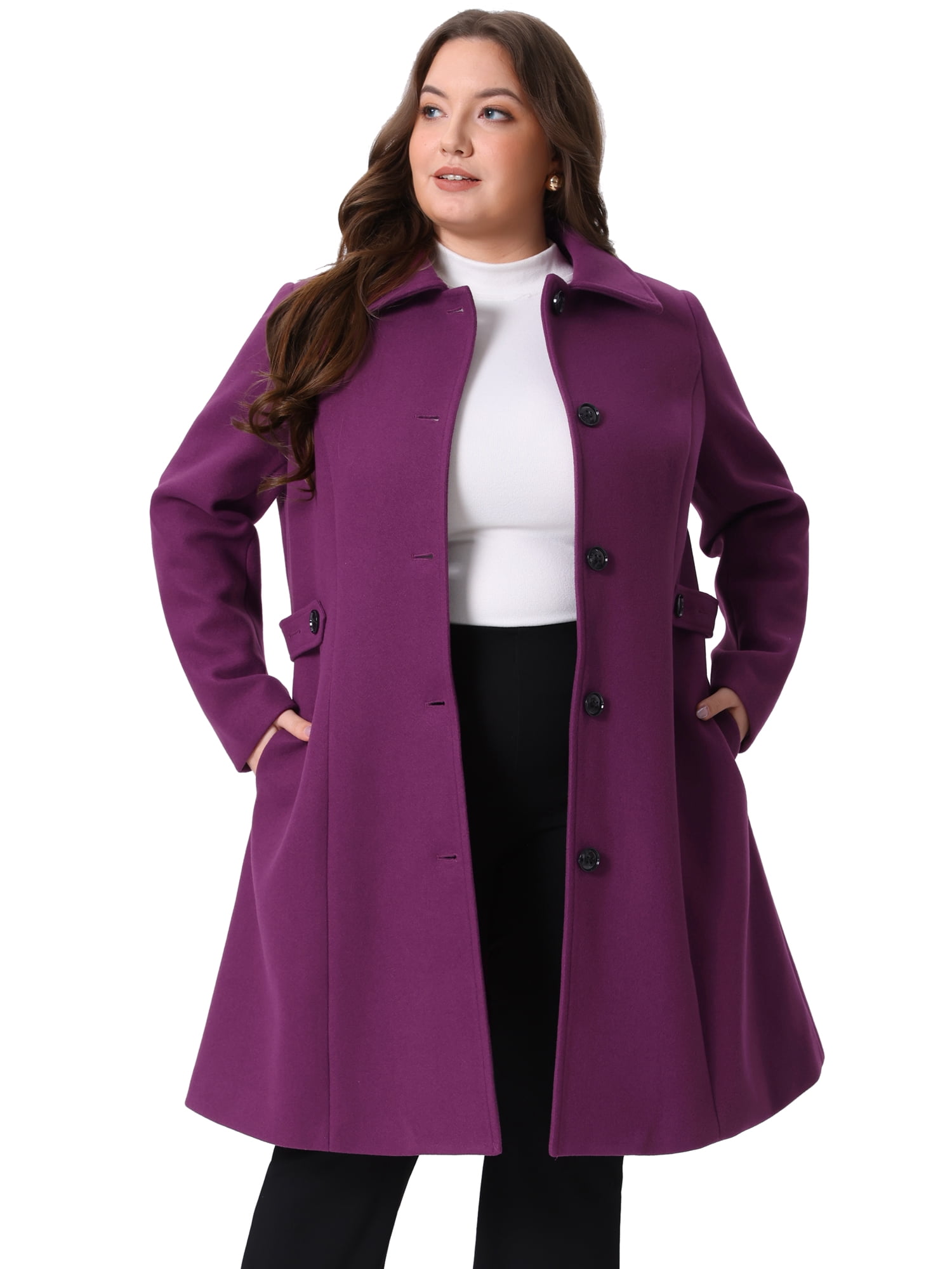 DARING DIVA Women's Plus Size Long Sleeve Utility Overcoat 1X Deep Purple