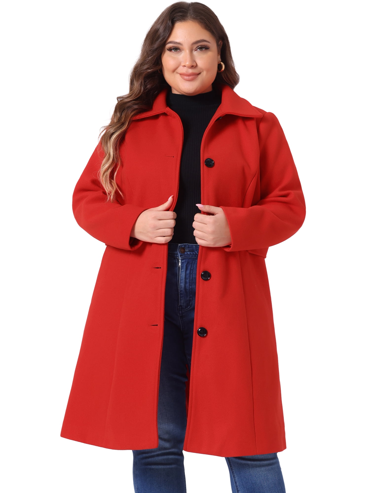 DARING DIVA Women's Plus Size Long Sleeve Utility Overcoat 1X Red