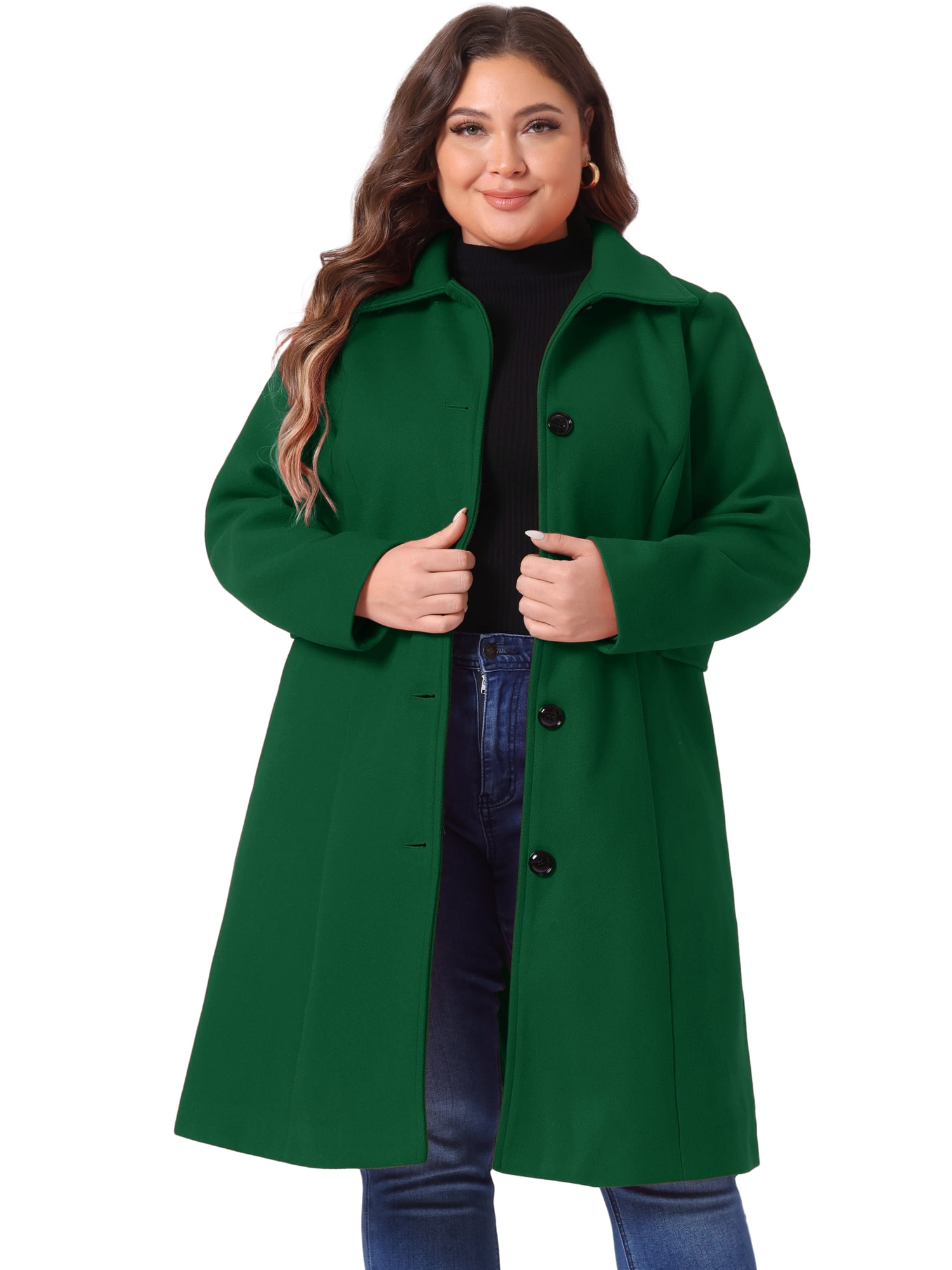 DARING DIVA Women's Plus Size Long Sleeve Utility Overcoat 2X Dark Green