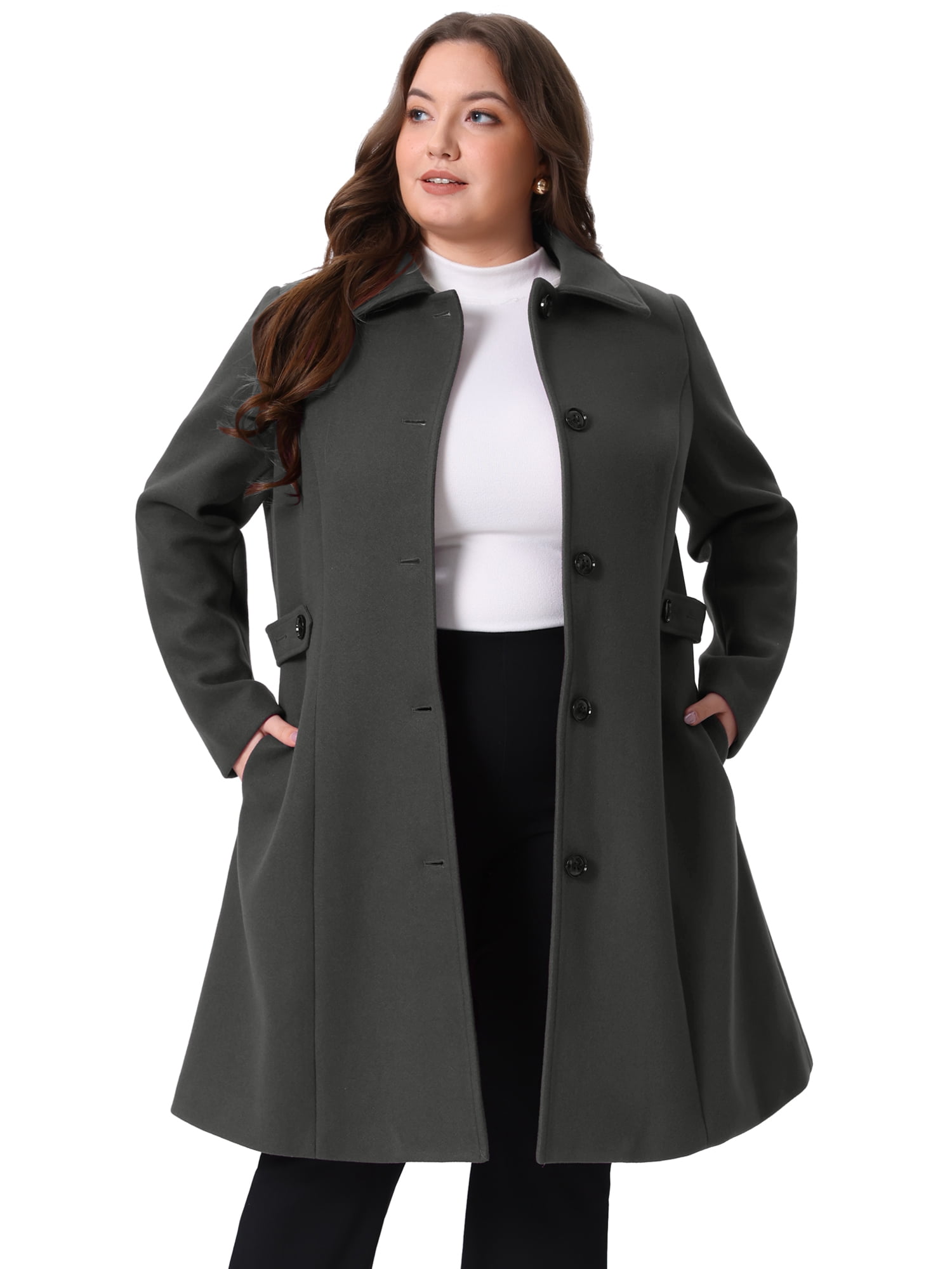 DARING DIVA Women's Plus Size Long Sleeve Utility Overcoat 2X Gray Black