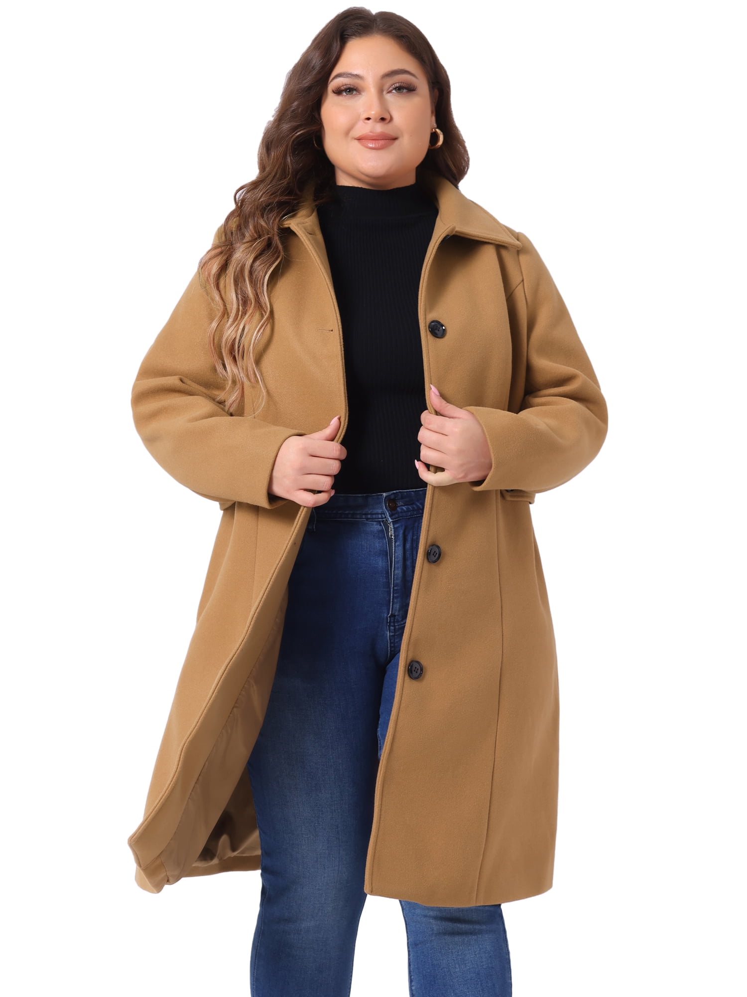 DARING DIVA Women's Plus Size Long Sleeve Utility Overcoat 3X Camel