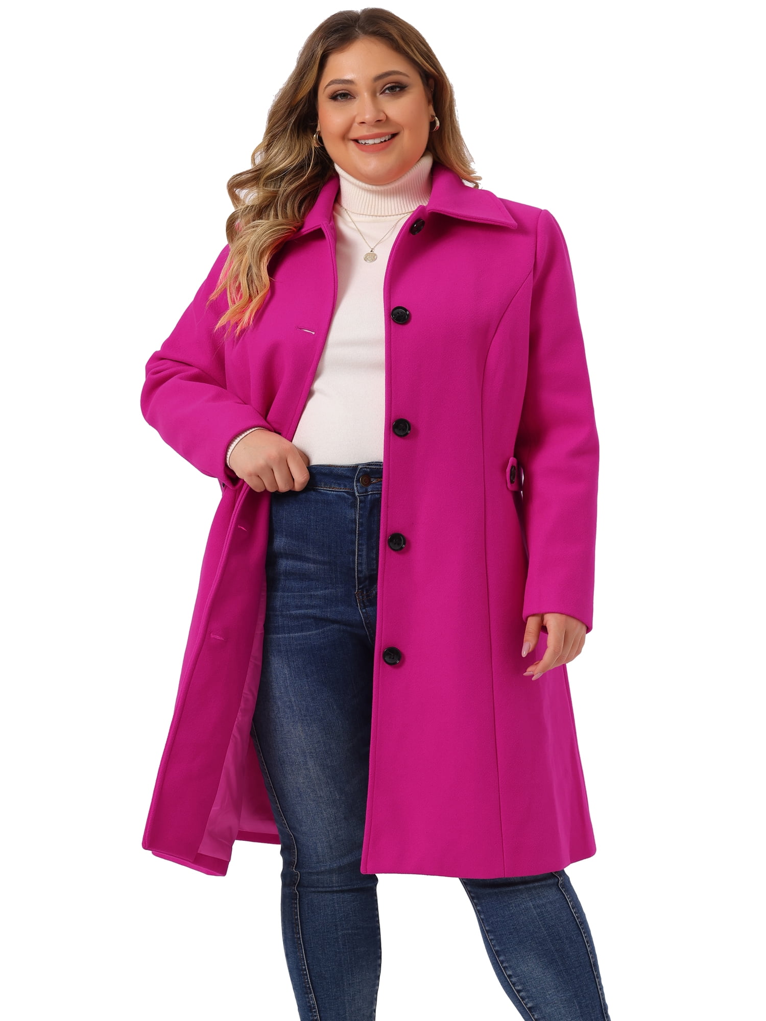 DARING DIVA Women's Plus Size Long Sleeve Utility Overcoat 4X Hot Pink
