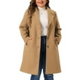 thumbnail image 1 of DARING DIVA Women's Plus Size Mid Length Notch Lapel Pea Coat 1X Camel, 1 of 6