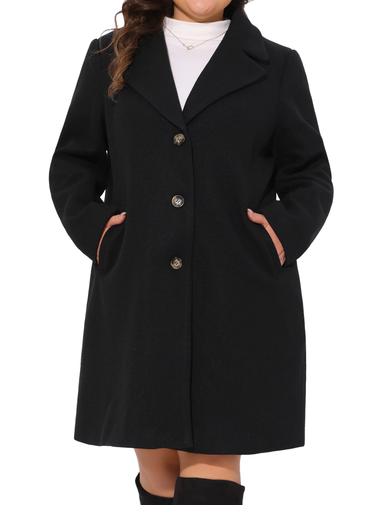 DARING DIVA Women's Plus Size Mid Length Notch Lapel Pea Coat 2X Black