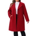 thumbnail image 1 of DARING DIVA Women's Plus Size Mid Length Notch Lapel Pea Coat 3X Wine Red, 1 of 6