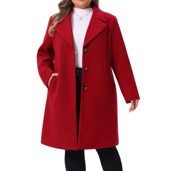 DARING DIVA Women's Plus Size Mid Length Notch Lapel Pea Coat 3X Wine Red