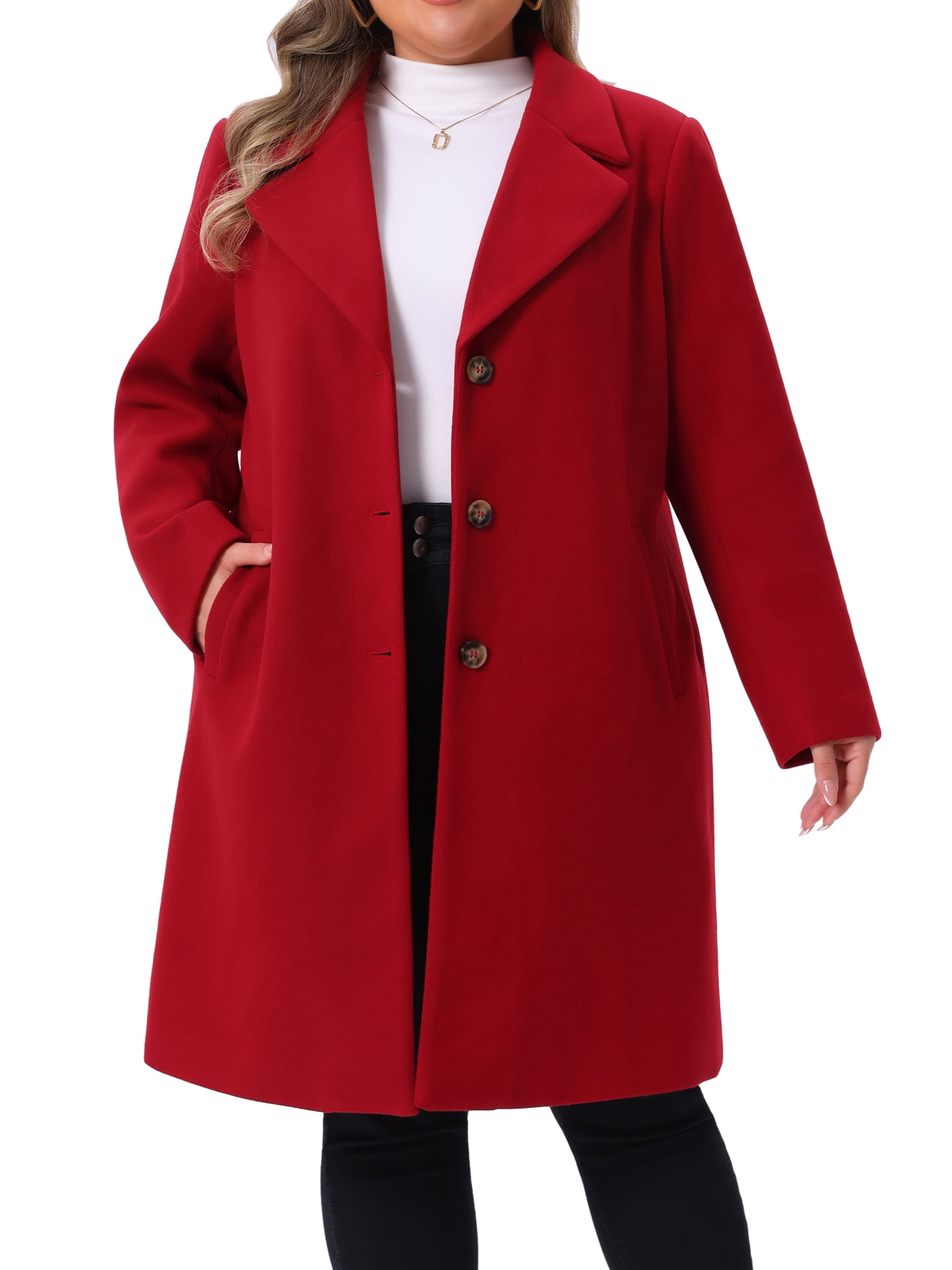 DARING DIVA Women's Plus Size Mid Length Notch Lapel Pea Coat 4X Wine Red