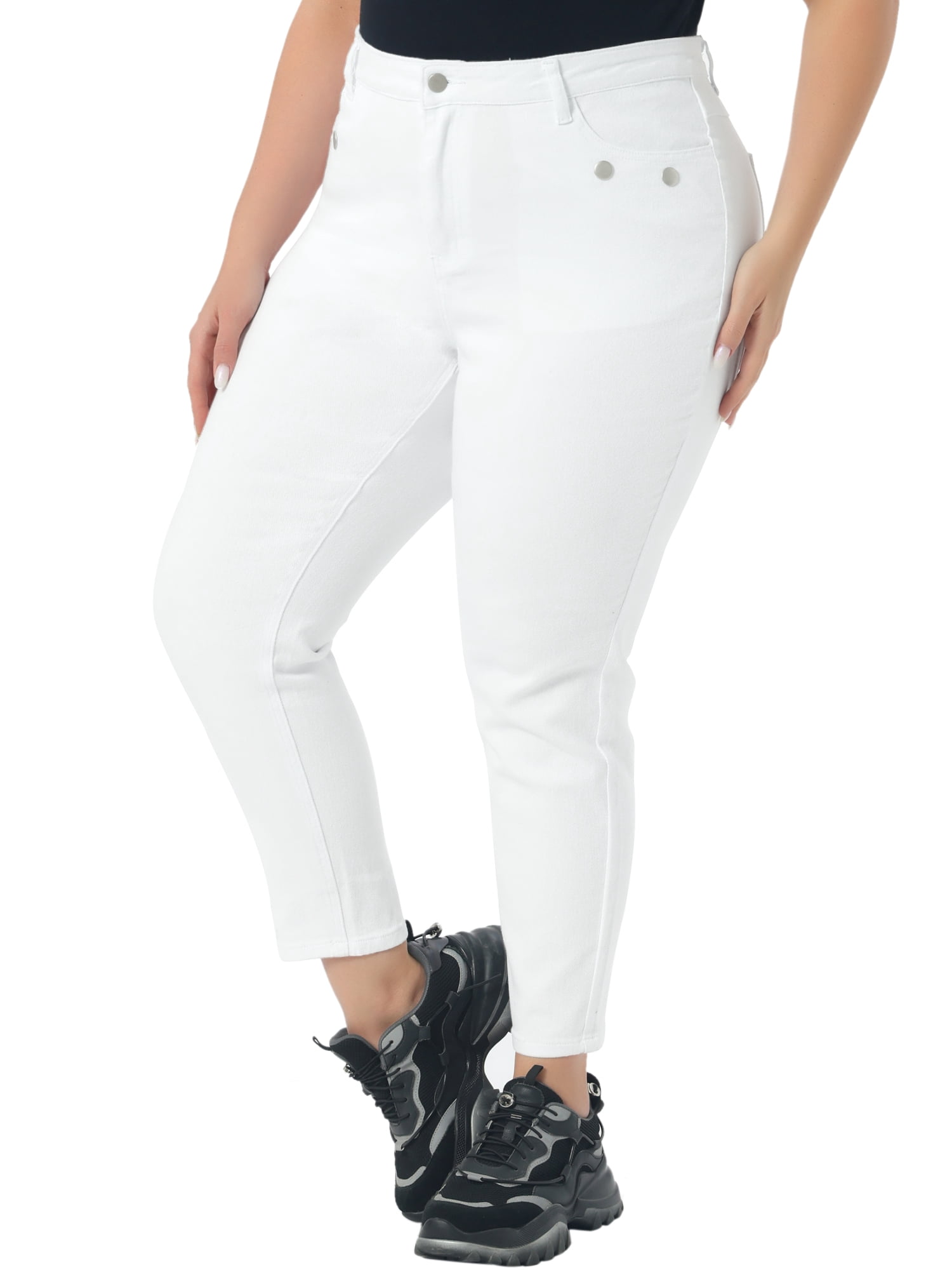 DARING DIVA Women's Plus Size Mid Rise Stretch Washed Skinny Jeans 2X White