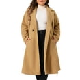 thumbnail image 1 of DARING DIVA Women's Plus Size Notch Lapel Double Breasted A Line Coat 1X Camel, 1 of 6