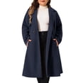 thumbnail image 1 of DARING DIVA Women's Plus Size Notch Lapel Double Breasted A Line Coat 4X Dark Blue, 1 of 6