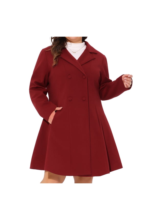 Women's Plus Size Notch Lapel Double Breasted A Line Peacoat 1X Burgundy