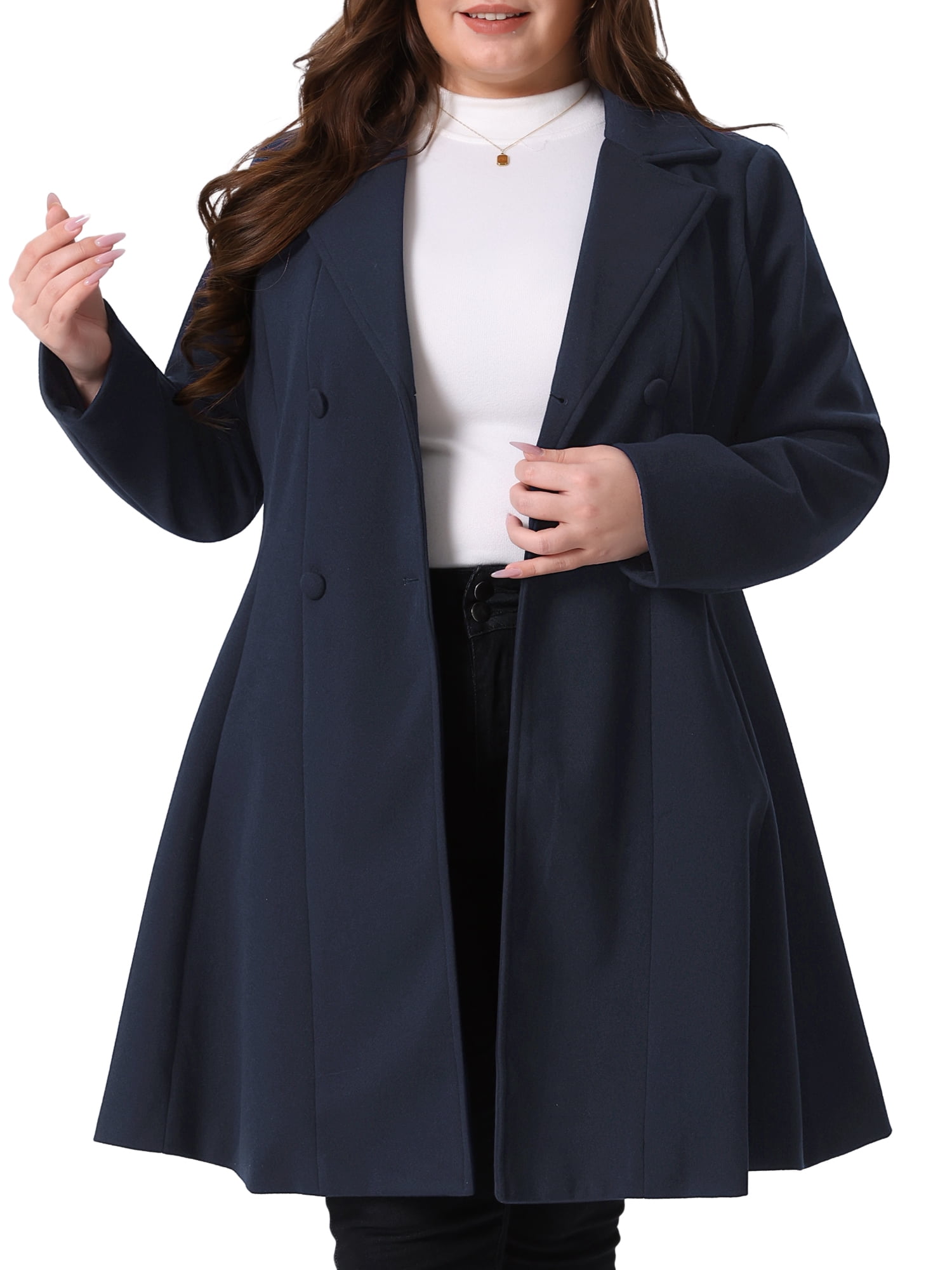 DARING DIVA Women's Plus Size Notch Lapel Double Breasted A Line Peacoat 2X Dark Blue