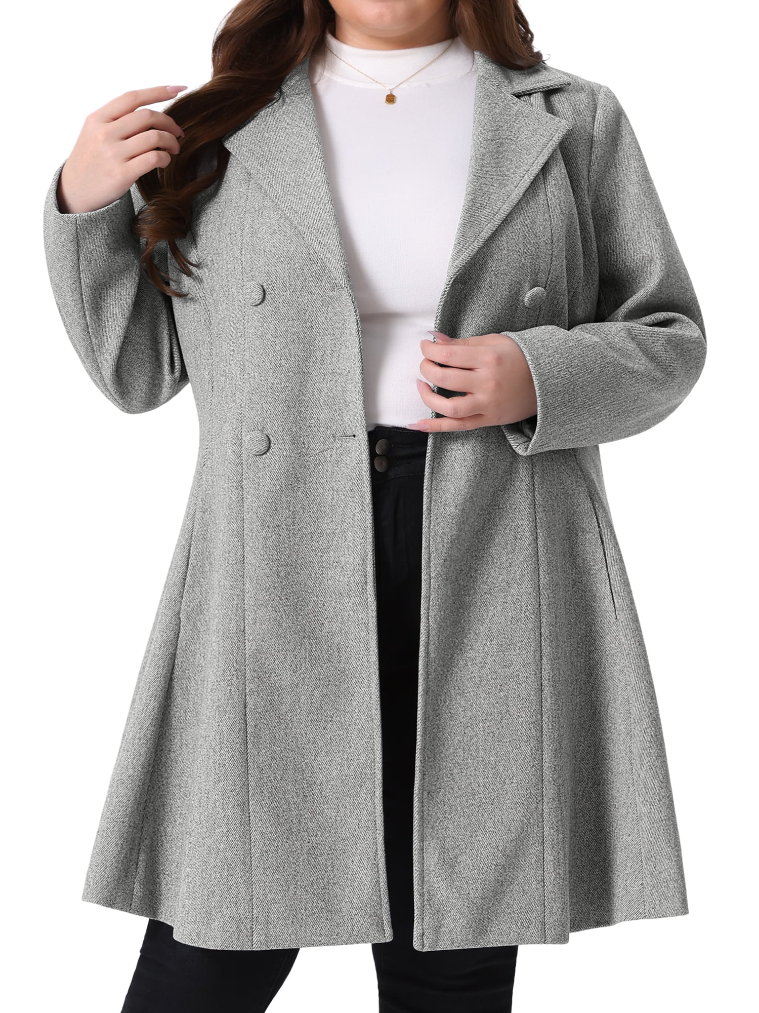 DARING DIVA Women's Plus Size Notch Lapel Double Breasted A Line Peacoat 3X Gray
