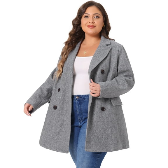 DARING DIVA Women's Plus Size Notched Lapel Casual Coat 1X Grey