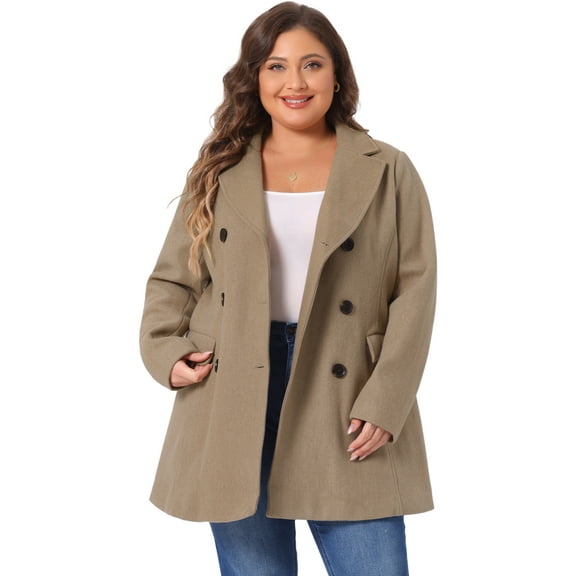 DARING DIVA Women's Plus Size Notched Lapel Casual Coat 3X Light Brown