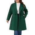 thumbnail image 1 of DARING DIVA Women's Plus Size Notched Lapel Coat with Belted Design 1X Dark Green, 1 of 5