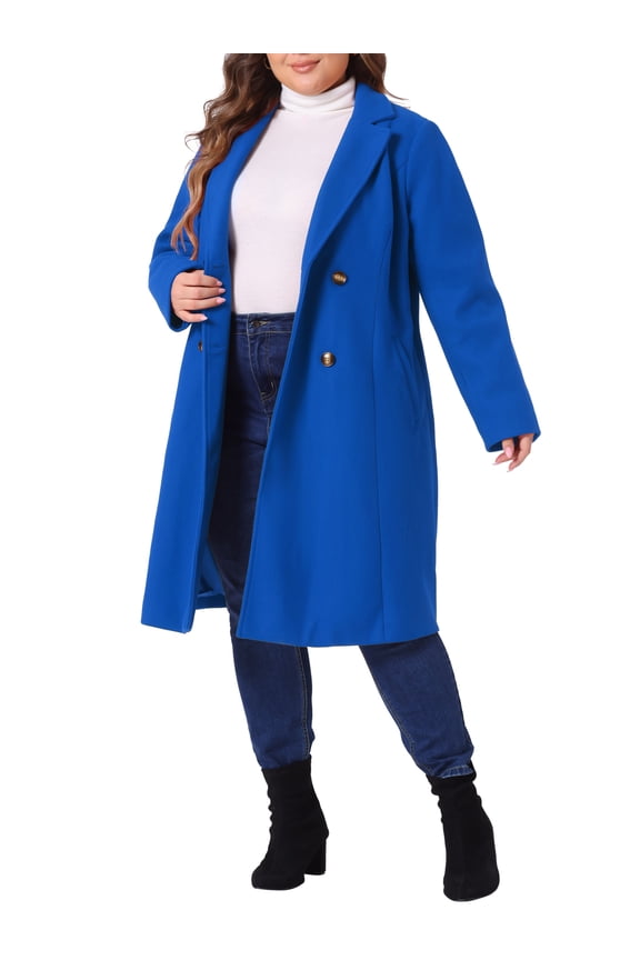 Women's Plus Size Notched Lapel Double Breasted Coat 2X Royal Blue