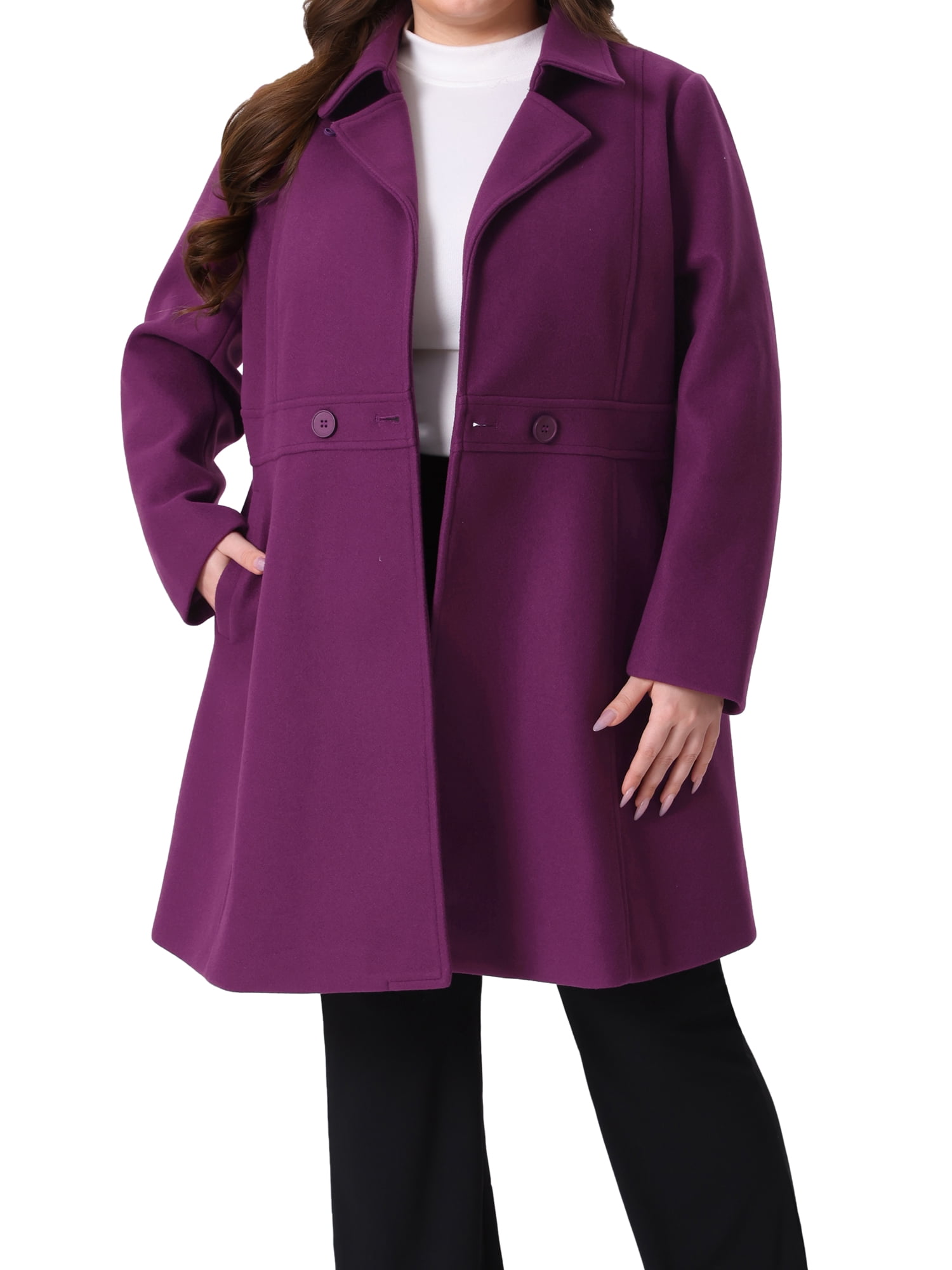 DARING DIVA Women's Plus Size Notched Lapel Single Breasted Coat 2X Purple